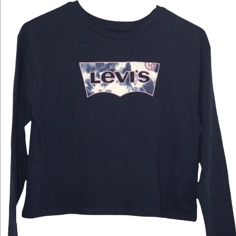 NEW NWT LEVI’S Blue Long sleeve pullover crew neck cropped top T-shirt